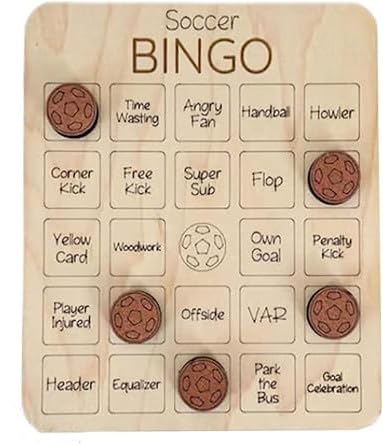 Eunmsi Football Bingo Game, Sports Bingo,Wooden Football-Themed Bingo Game,Tic-Tac-Toe Board Game,Sport Themed Game,Bingo Cards Family Game Night Wood Game Gift for Adults, and Family Fun (Soccer) von Eunmsi