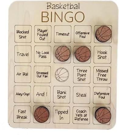 Football Bingo Game, Sports Bingo,Wooden Football-Themed Bingo Game,Tic-Tac-Toe Board Game,Sport Themed Game,Bingo Cards Family Game Night Wood Game Gift for Adults, and Family Fun (Basketball) von Eunmsi