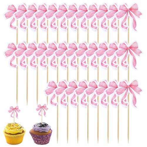 36 Stück Schleifen Cupcake Topper Cupcake Topper aus Papier mit Schleife Süße Dessert Kuchen Topper für Geburtstagsparty Schleifenparty Geburtstagsdekoration Hochzeitsfeier Dekorationen von EupHHonycs