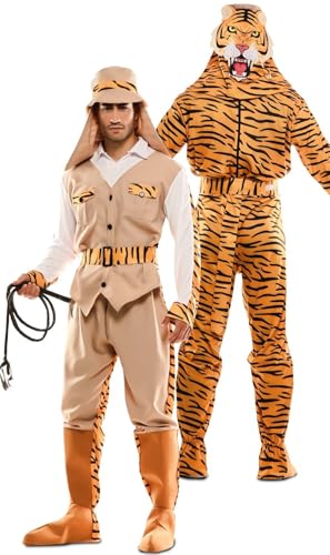 Herren Wendekostüm Safari Jäger Tiger 2 in 1-Kostüm braun orange Karneval (M/L) von Eurocarnavales