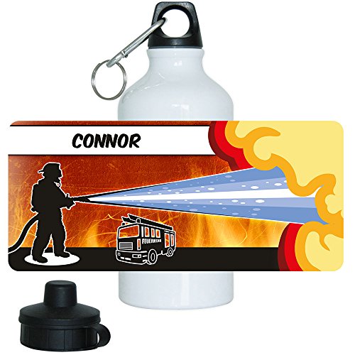 Eurofoto Trinkflasche mit Namen Connor und schönem Feuerwehr-Motiv für Jungs, aus Aluminium von Eurofoto