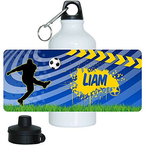 Eurofoto Trinkflasche mit Namen Liam und schönem Fußball-Motiv für Jungen, aus Aluminium von Eurofoto