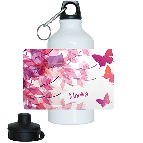 Eurofoto Trinkflasche mit Namen Monika und süßem Schmetterling-Motiv für Mädchen von Eurofoto