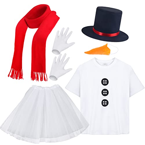 6-teiliges Weihnachts-Kostüm für Erwachsene, Schneemann-Kostüm-Set, Tutu, Rock, künstliche Karotte, Nase, Hemd, Schal, Mütze, Handschuhe für Frauen, Party, Cosplay, Schwarz/Rot/Weiß, M von Eurzom