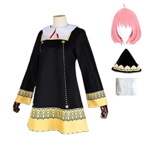 Euyehn Anime X Family Anya Forger Cosplay Kostüm Frauen schwarzes Kleid Uniform Vollsets mit Perücke Ohrring Halloween Karneval Kleidung Cosplay Anzüge von Euyehn