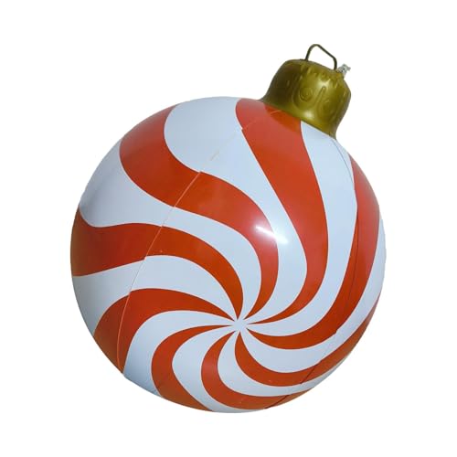 Euyehn Aufblasbarer Weihnachtsball,Aufblasbare Weihnachtskugeln, Großer aufblasbarer PVC-Ball mit Lutschermuster, 23,6 Zoll, Festliche Dekorationen, Blasball für den Hof, weihnachtlich dekorierter von Euyehn