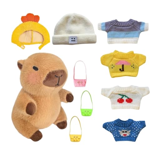 Euyehn Capybara Stofftier,Gefüllter Capybara - 9,06 Zoll Capybara-Plüschtier-Set - Cartoon-Anziehpuppenpullover, Plüschtier-Begleiter, Sammlerstück für Kleinkinder, Mädchen im Alter von 4–12 Jahren von Euyehn