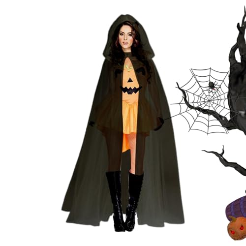 Euyehn Halloween Kapuzenumhang Halloween Cosplay Geist Cosplay Kapuzenumhang Tod Hexe Mesh Langer Umhang Tanzaufführung Kostüm für Erwachsene und Jugendliche von Euyehn