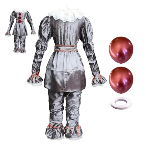 Euyehn Halloween Pennywises Kostüm Erwachsene, Zirkus Halloween Horror Kostüm, Halloween Cosplay Gruselige Clowns Outfit, Gruseliges Cl-own Halloween Kostüm, Cosplay Outfit Komplettes Set von Euyehn