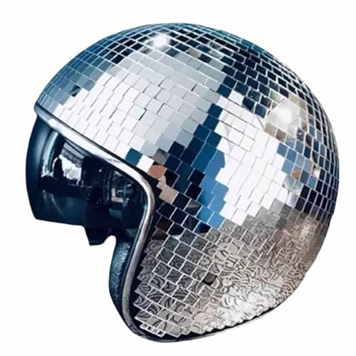 Euyehn -Helm, Disco-Kappe mit einziehbarem Sonnenschutz, Glitzer-Spiegelball-Helm, Disco-Party-Helm, Hut für DJ-Club, Bühnenparty, Hochzeit, Urlaub von Euyehn