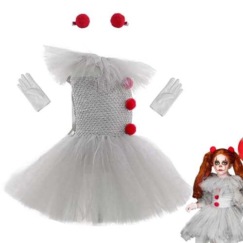 Euyehn Mädchen Halloween Cl0wn Rock mit roter Haarnadel, Halloween-Kostüme, Cl0wn Kinder, weißes Tutu-Kleid mit Handschuhen, stilvolle und niedliche Kostüm-Requisiten für Partys, Alltag und Ausgehen, von Euyehn