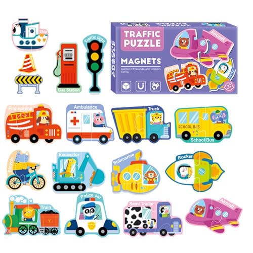 Euyehn Magnetische Puzzles für Kinder, 30 x Transport-Puzzles, bunte Puzzle-Spiele für Kinder, Tier-Auto-Aktivitäten, Spielzeug, lustiges Lernspielzeug für , Mädchen von Euyehn