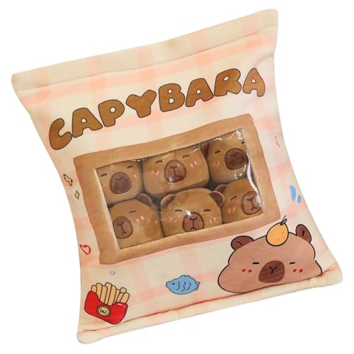 Euyehn Sanck Wurfkissen, Snackbeutel-Plüschkissen - Capybara Kuscheltierkissen | Abnehmbare Tasche mit Snackkissen, niedliches Cartoon-Plüschtierkissen mit 6 Wasserschweinen für die Heimdekoration von Euyehn