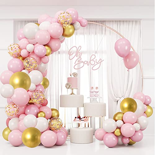 Luftballons Girlande Rosa Weiß und Gold, 128 stück 10 12 Zoll Luftballons Girlande Rosa Weiß Gold Set mit Konfetti Ballon + Ballon Girlande Streifen und Luftballon Kleber Punkt Aufkleber von Evance