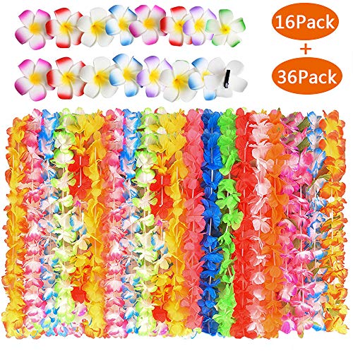 Evance 36 Stück Hawaii Ketten Hawaii Deko Blumenketten Hawaiian Leis Halskette Tropischen Luau Hawaii Thema Party Favors Kränze Stirnbänder Urlaub Hochzeit Strand Geburtstag Dekorationen (Farbe) von Evance