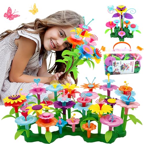 wohot 166pcs Blumengarten Spielzeug ab 3 4 5 6 Jahre Mädchen (mit Aufbewahrungskiste) | Blumensteckspiel Geschenk Mädchen 3-6 Jahre | Spielzeug für Mädchen für Geburtstag Geschenk von wohot