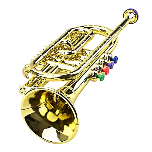 Evenden Trompete Kindermusikalisches Lernspielzeug Blasinstrumente ABS Gold Trompete mit 4 Farbigen Tasten für Kinder von Evenden