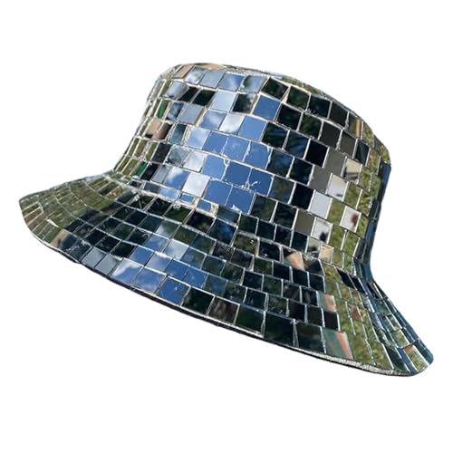 Eventerde 2025 Party Eimer Hut Glänzend Glitter Bucket Hut Sparkly Holographische Hüte Retro Party Cap, Bucket Hat, Glitter Disco Fischerhut, Glitzer Eimerhut, Disco Spiegel Ball Eimerhut von Eventerde