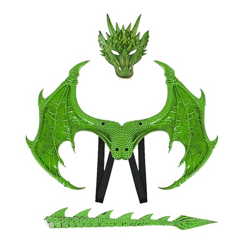 Eventerde Halloween-Drachen-Cosplay-Set, Drachen-Kostüm | Cosplay Flügel Schwanz Requisiten | Drachenflügel-Schwanz-Gesichtsbedeckung, Halloween-Cosplay-Set für Weihnachten, Ostern, Halloween von Eventerde