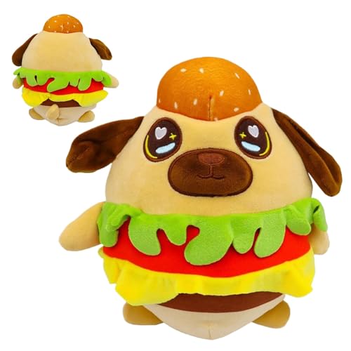 Eventerde Hamburger Hund Plüsch, gefüllter Hamburger Hund Spielzeug, Hamburger Welpe Plushie Toy, 20 cm Hund Burger Plüsch gefülltes Tier, Kuschel, Kuschelplattenspielzeug, lustiges Plüsch für Mädchen von Eventerde