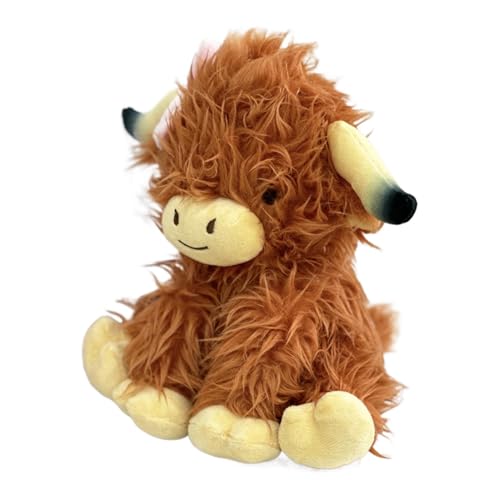 Eventerde Highland Cow Plüschtier,Highland Cow Stofftier - Bequeme Tierplüschpuppe,Gefüllte Hochlandkuh mit Schleifenplüsch, niedliche Stofftier-Dekorationspuppe für Kinder von Eventerde