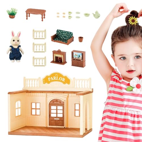 Eventerde Puppenhaus-Set aus Holz,Puppenhaus-Set aus Holz, Raummodell für Feinmotorikspielzeug, Kleinkindspielzeug, Miniatur-Puppenhaus, Bausatz, vorgeben, Spielen, Lernspielzeug mit Möbeln von Eventerde