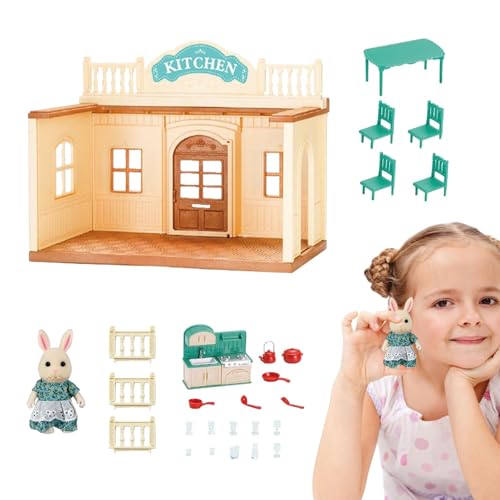 Eventerde Puppenhaus-Set aus Holz,Puppenhaus-Set aus Holz - Winziges Puppenhaus-Spielset-Raummodell - Lernspielzeug, Miniatur-Puppenhaus-Bausatz, Kleinkindspielzeug-Bausatz, Rollenspiel für Kinder ab von Eventerde