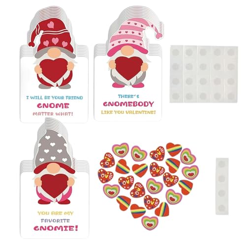 Eventerde Set mit Valentinstagskarten und Herz-Radiergummis, Valentinstag-Austauschkarten, | 24X e Grußkarten-Set,e-Valentinstag-Klassenzimmerkarten für den Schulklassenpreis von Eventerde