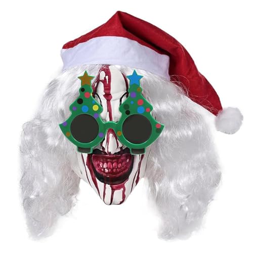 Eventerde Terrifier-Clown-Maske, Terrifier-Maske für Erwachsene | Art's Weihnachtsgläser | Weihnachtskostüm-Requisiten, Kopfbedeckung-Kostüm-Requisiten-Zubehör, leuchtende Farben für Cosplay von Eventerde