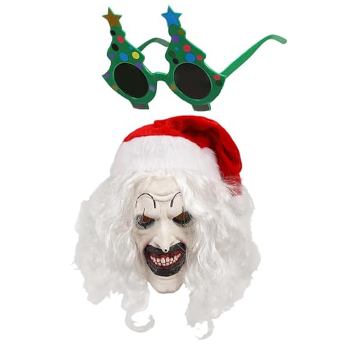 Eventerde Weihnachts-Clown-Maske,Terrifier-Clown-Maske | Art's Weihnachtsgläser - Weihnachtskostüm-Requisiten, Kopfbedeckung-Kostüm-Requisiten-Zubehör, leuchtende Farben für Cosplay von Eventerde