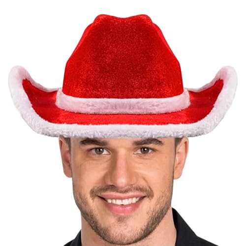 Eventerde Weihnachts-Cowgirl-Mütze,Weihnachtsmann-Cowgirl-Mütze - Rot-weißer Cowboyhut | Unisex-Cowboy-Cowgirl-Anziehmütze für Weihnachtskostümpartys von Eventerde