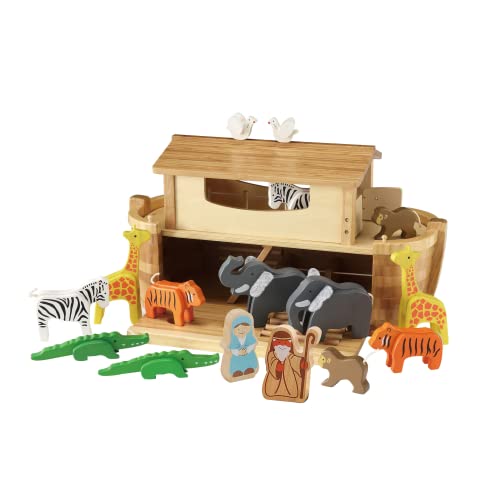 EverEarth Arche Noah in Groß mit 16 Spielfiguren aus nachhaltigem Holz - Lernspielzeug mit umweltfreundlichen und unbedenklichen Wasserfarben für Jungen und Mädchen - Arche Noah Set EE33773 von EverEarth