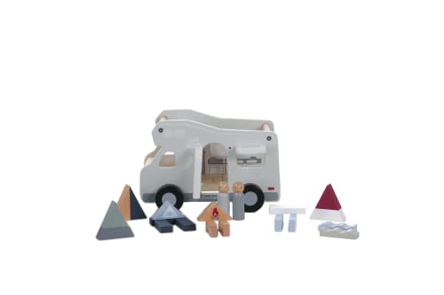 EverEarth Kinder Camping Van mit Bauklötzen und Spielfiguren aus Holz - Kinder Campingbus Caravan für Jungen und Mädchen - Spielauto Bulli Set geeignet für Geschenk - Wohnmobil Spielzeugautos EE33904 von EverEarth