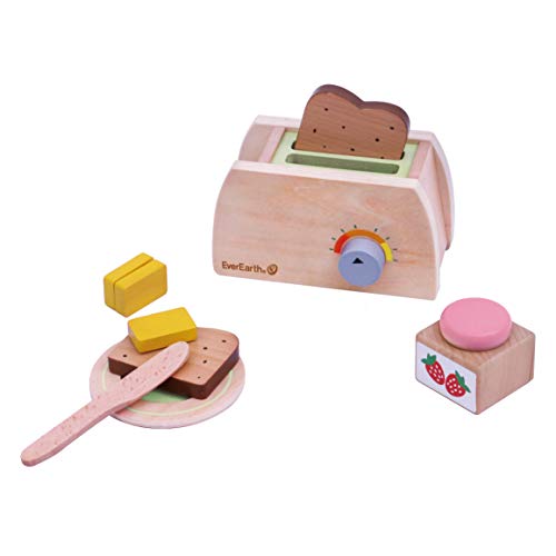 EverEarth Kleines Frühstück aus nachhaltigem Holz – Frühstücksset mit Spiellebensmitteln für fantasievolles Rollenspiel – Kinderspielzeug mit unbedenklichen Wasserfarben – Frühstücksset EE33756 von EverEarth