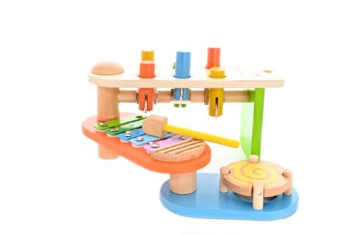 EverEarth Xylophon und Klopfbank aus nachhaltigem Holz – 2-in-1-Musik- und Motorikspielzeug für Kinder – Umweltfreundliches Design mit unbedenklichen Wasserfarben – Lernspielzeug EE33896 von EverEarth