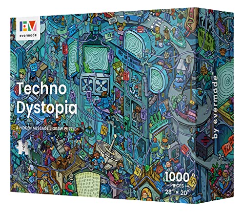 Techno Dystopia by Evermade – Eine versteckte Botschaft Mystery-Puzzle für Erwachsene – 1000 Teile, wunderschön detailliert, 50,8 x 71,1 cm, gerahmte Kunst von Evermade