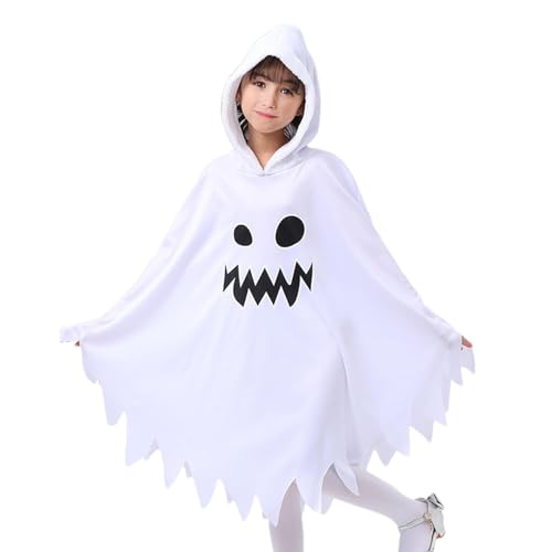 EviKoo Weißes Geister-Cosplay-Kostüm-Set | Geisterfreundliche Kostüme | Halloween-Geist mit weißer Kapuze | Halloween-Party-Kostümzubehör für Cosplay-Themenpartys, Rollenspiele, Karneval, Maskerade von EviKoo
