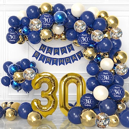 30 Geburtstag Deko Mann Frauen, Deko 30 Geburtstag mann, 30. Geburtstag Marineblau Gold, Geburtstagsdeko 30, Happy Birthday Banner, Konfetti Luftballons, 30 Jahr Geburtstagdeko für Männer Frauen von Eviznbou