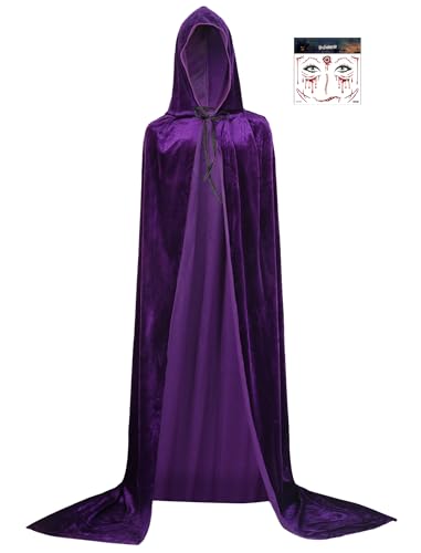 Evolyline Halloween Kostüm Umhang Hexen Damen Vampir Witch Kostüm mit Kapuze Samt Herren Männer Snape Cape Kostüm Erwachsener Unisex, Perfekt für Halloween, Karneval Cosplay und Party von Evolyline