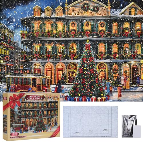 Evolyline adventskalender 2024 puzzle Weihnacht jigsaw Puzzle 24 Kästchen mit 1008 Teile adventskalender puzzle Geschenke für Männer Frauen Weihnachtskalender Puzzle mit Puzzles Kleber und Puzzlematte von Evolyline