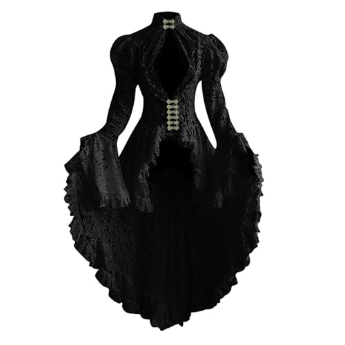 Ewleguzka Damen Renaissance Mittelalter Kleid Gothic Korsett Kleid Halloween Party Steampunk Kleider Viktorianischen Piraten Gehrock 18 Jahrhundert Vampir Fee Cosplay Kostüme von Ewleguzka