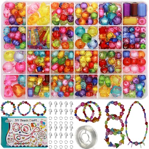 Perlen Zum Auffädeln Kinder ab 4 24 Farben Perlen für Armbänder Kinder DIY Freundschafts Armbänder Halsketten Perlen Set Inklusive Anleitung und Armband Schnur Elastisch Armband Perlen Set Kinder von Ewparts