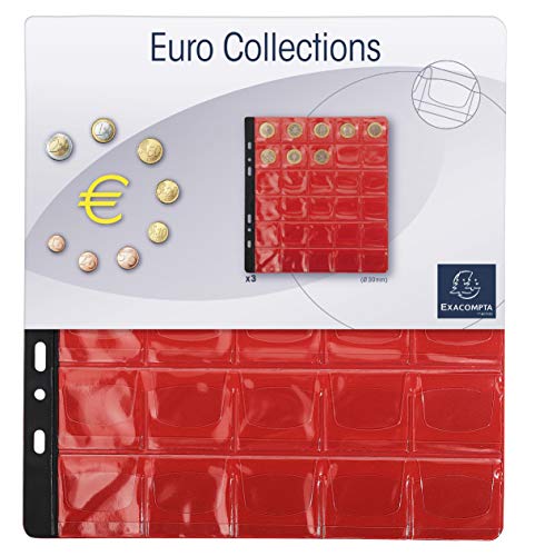 Exacompta 96003E 3er Pack Münzenhüllen für jeweils 30 Münzen in 30 mm, inklusive 3 rote Register, passend zum Münzalbum Numismatik von Exacompta