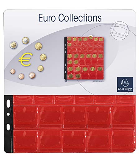 Exacompta 96006E 3er Pack Münzenhüllen für jeweils 43 Münzen in 20, 25 und 30 mm, inklusive 3 rote Register, passend zum Münzalbum Numismatik, glasklar von Exacompta