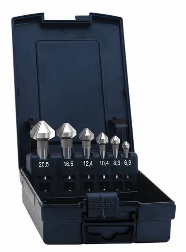 Exact 05619 Kegelsenker-Set 6teilig 8.3 mm, 10.4 mm, 12.4 mm, 16.5 mm, 20.5mm Hartmetall Zylindersch von Exact