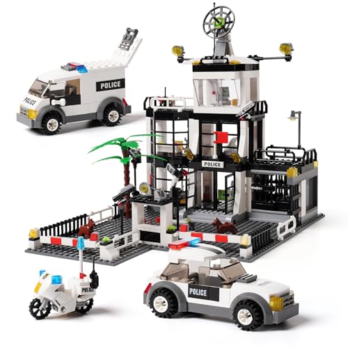 Ideas City Polizeistation Polizei Spielzeug,STEM Kompatibel Mit Lego City Polizei Klemmbausteine Bausteine mit Polizei Auto,Motorrad 631pcs Geschenk für Jungen Mädchen Alter 8-12+ von Exairetikos