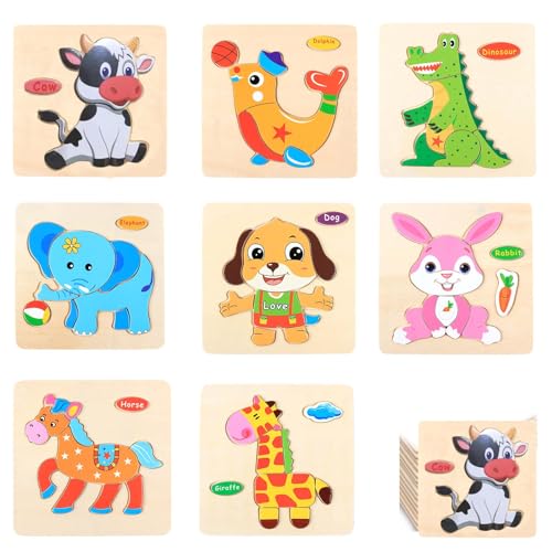 8 Pieces Kinderpuzzle aus Holz,Holzspielzeug Baby Puzzle, Steckpuzzle Holz Motorikspielzeug,Steckpuzzle Montessori Spielzeug, Birthday Gifts for Kids von Exbrith