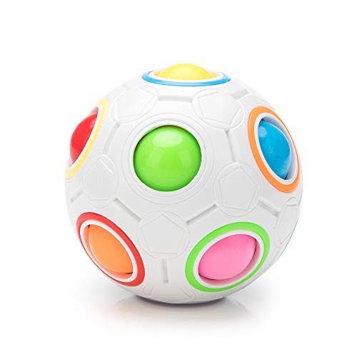 Excellentas Fidget Ball Regenbogenball - Anti Stess Ball - Stressspielzeug Geschicklichkeitsspiel für Jung und Alt, Erwachsen oder Kinder in Weiss von Excellentas