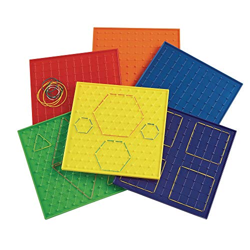 Excellerations Geoboards, 22,9 cm, bunt, doppelseitig, sicher, stabil, Set mit 6 Brettern, 144 Gummibändern (Artikelnummer Symmetrie) von Excellerations