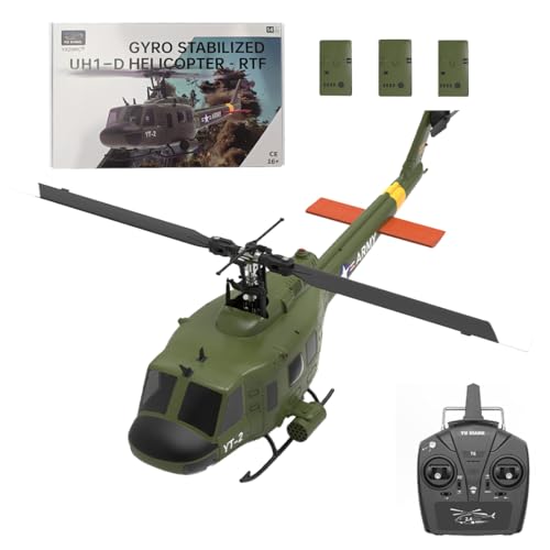 ExploTex F07 UH-1 Huey RC 1/34 Hubschrauber, 2.4G 6CH Brushless Direct-Drive 3D/6G Flybarless Helicopter Modell (Tri-Batterie Version) - Geeignet für Fortgeschrittene Spieler von ExploTex